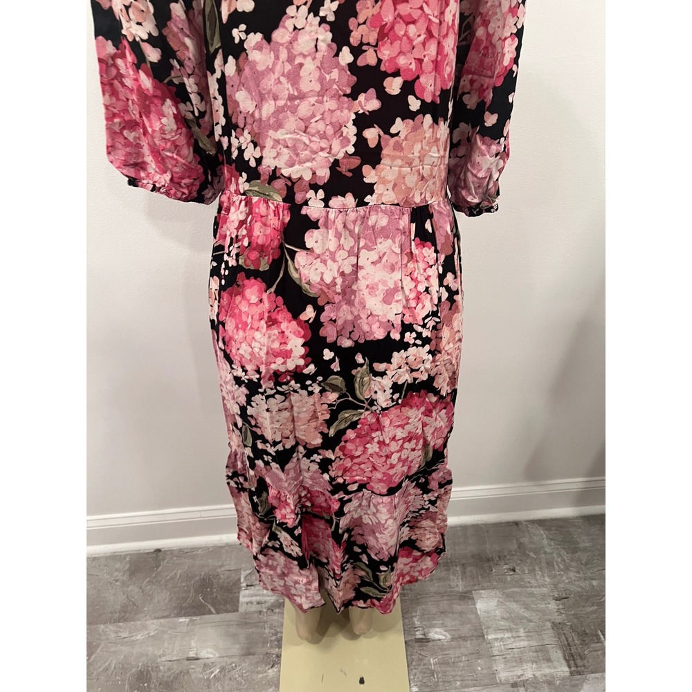 H&M maxi dress black and pink hydrangea floral print Cottagecore size medium - Picture 5 of 16